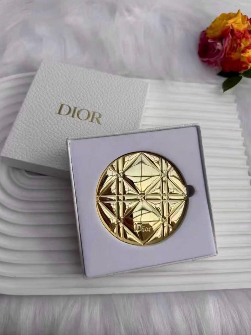 Dior Beauty Gold Cannage Compact Mirror Makeup Cosmetic Mirror